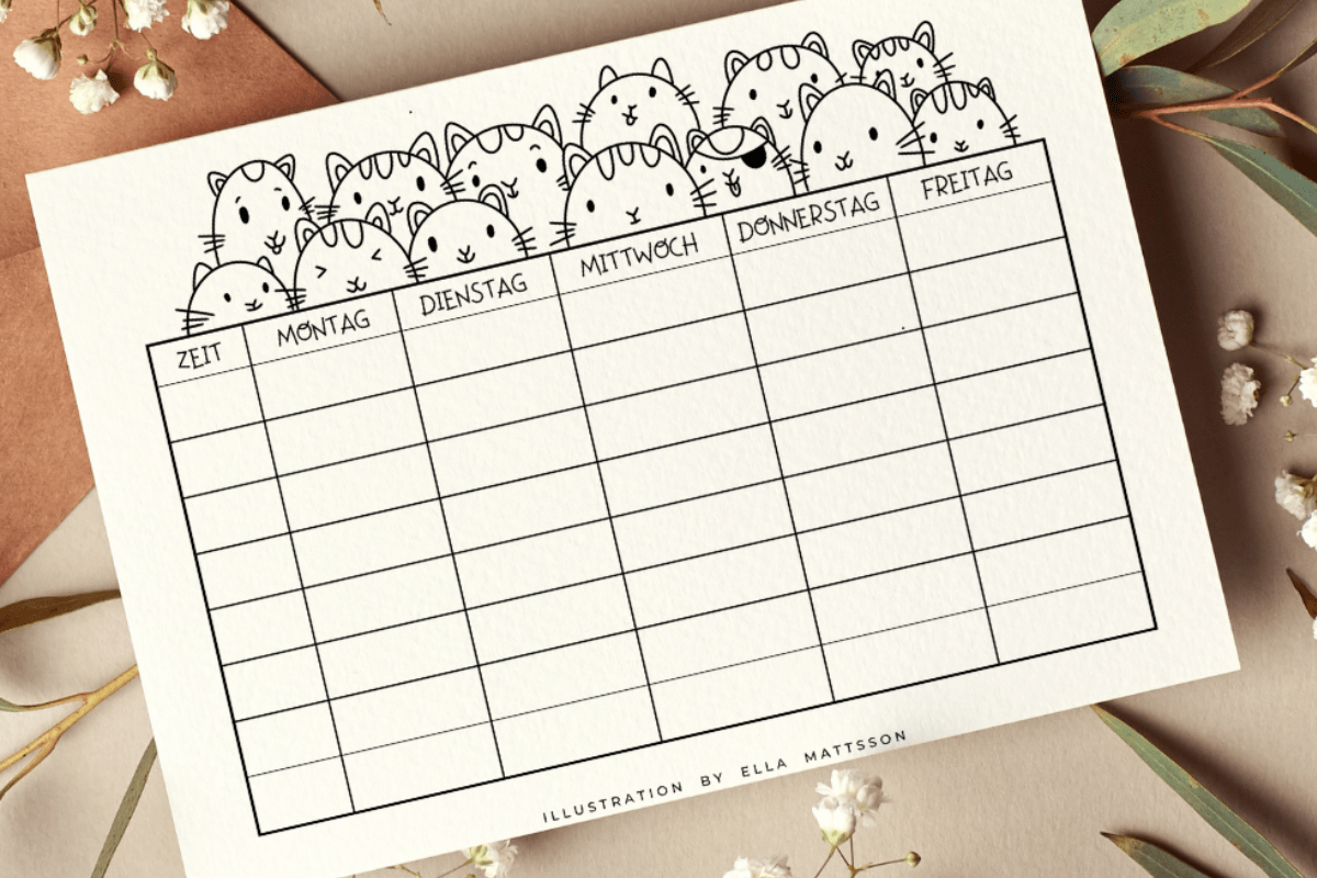 FREEBIE - STUNDENPLAN ZUM AUSMALEN &ldquo;ALLE MEINE KATZEN&rdquo; - ella mattsson
